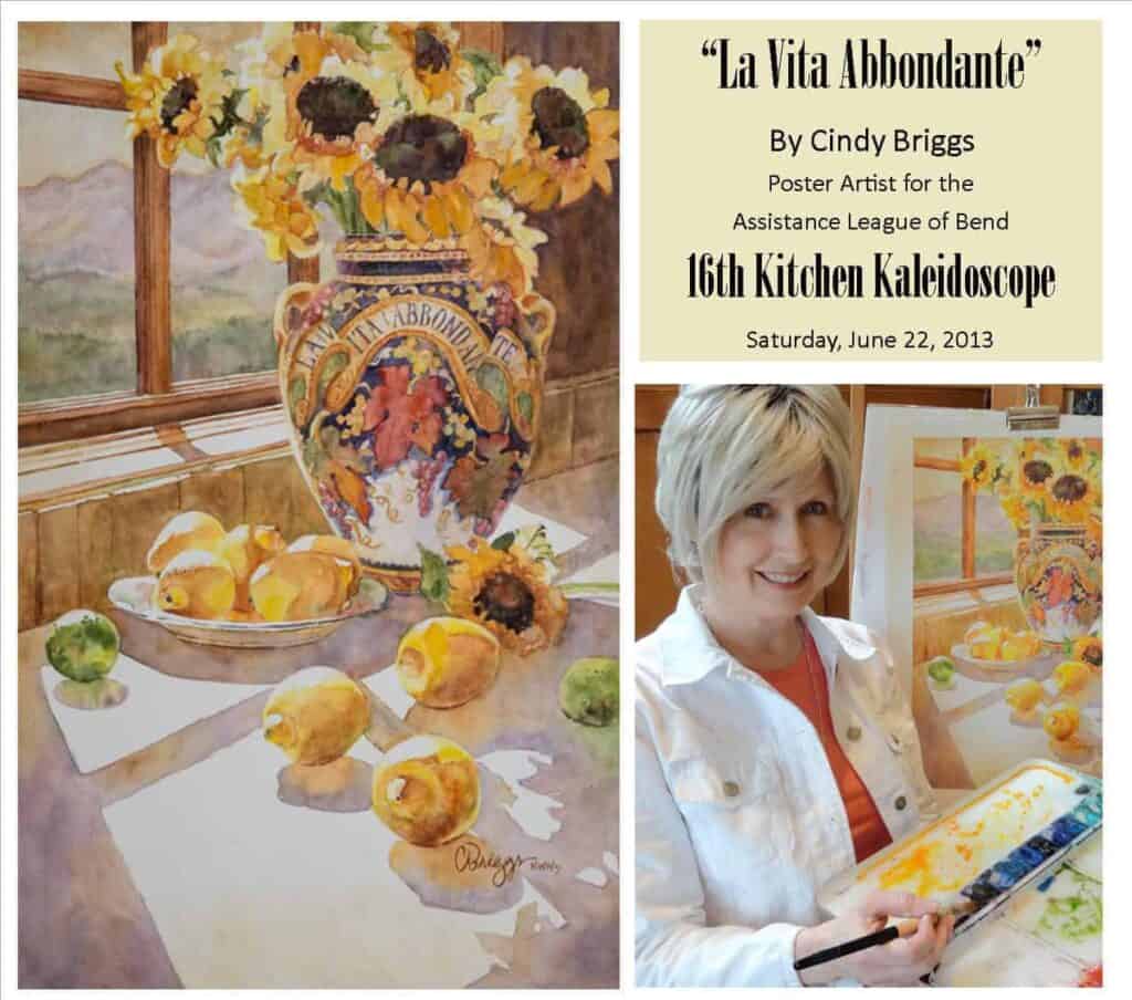 La Vita Abbondante poster by Cindy Briggs with a sunflower and lemon still life painting