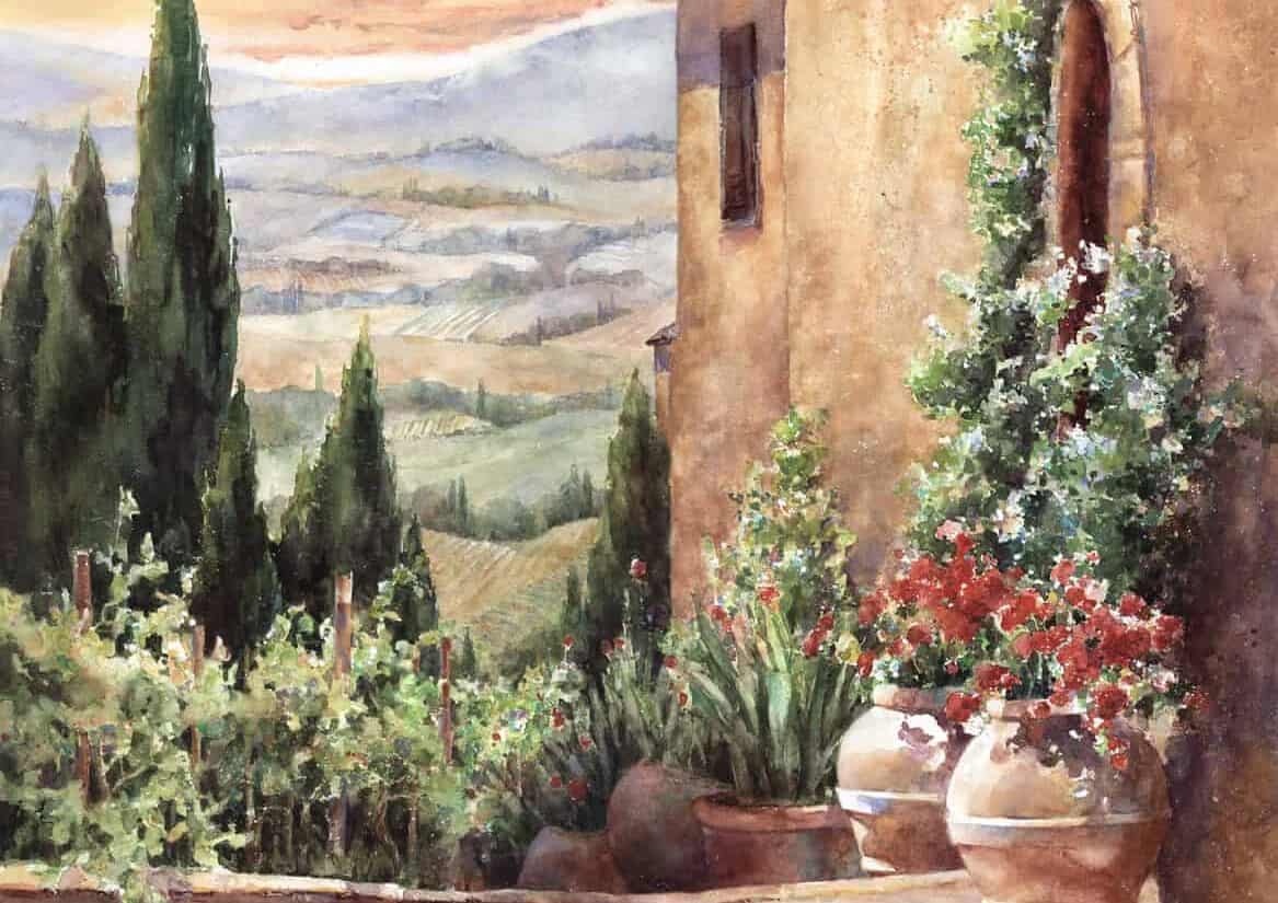 A Place of Safety and Happiness Cindy Briggs Art Watercolor Painting Tuscano Terrazzo