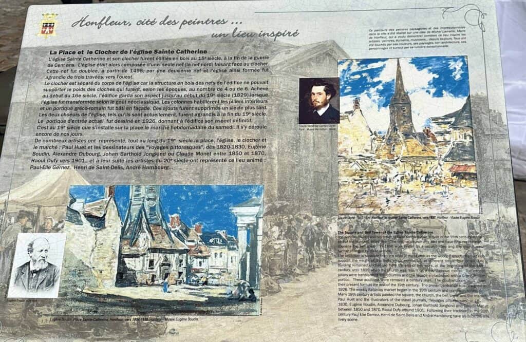 Honfleur plaque about the painters of Honfleur, with Eugene Boudin and his paintings