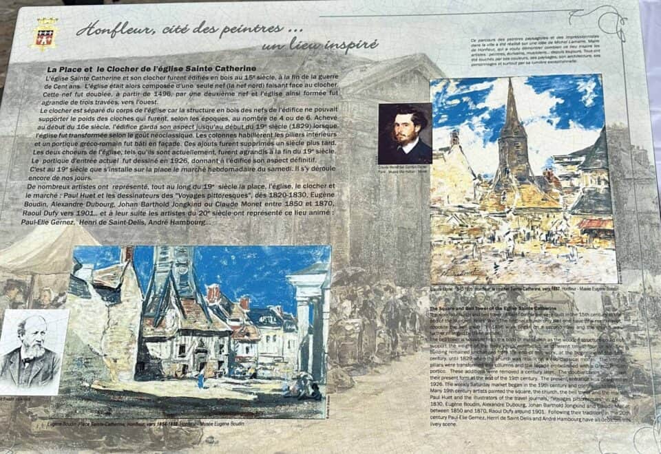 Honfleur plaque about the painters of Honfleur, with Eugene Boudin and his paintings