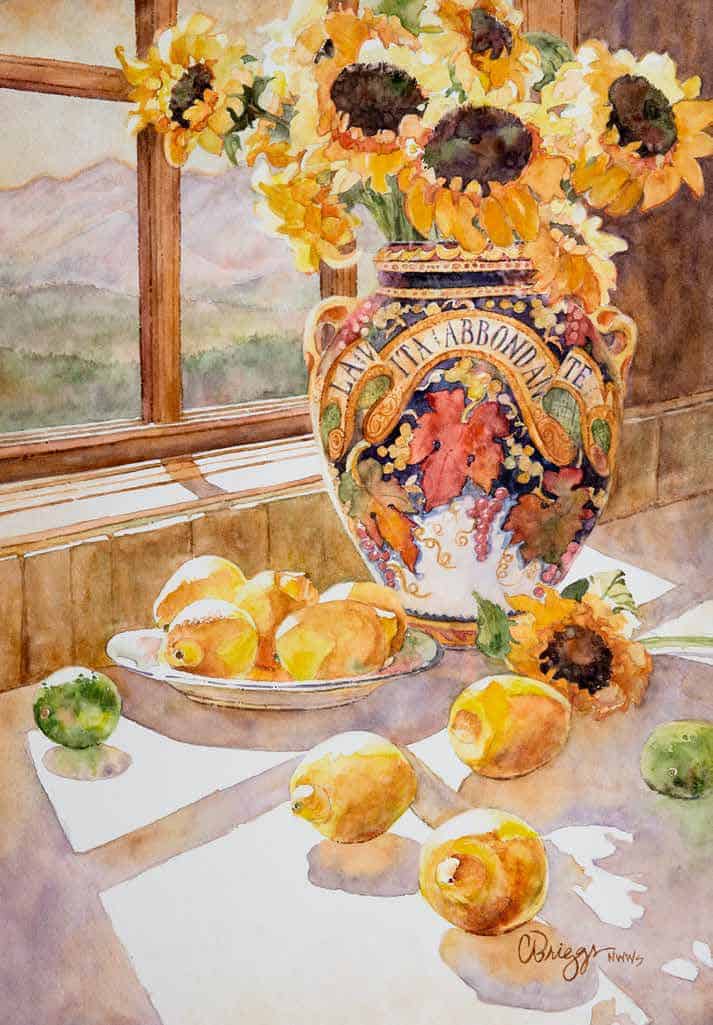 “Lemonade Lists” artwork by Cindy Briggs, who is a Signature Member of the National (NWS) and Northwest Watercolor Societies (NWWS), as well as a Daniel Smith Watercolor Ambassador.
