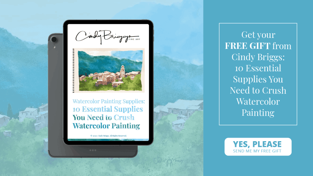 Opt in 10 Essential Supplies Rev2, watercolor art by Cindy Briggs