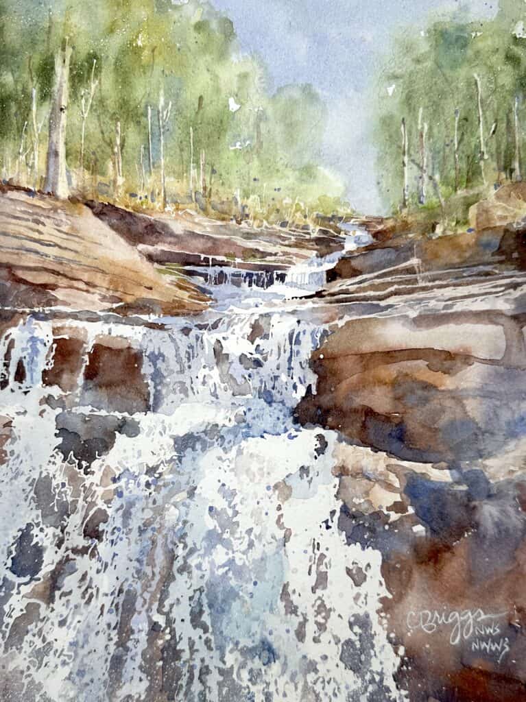 Waterfall in forest watercolor landscape inspiration Waterfall in forest watercolor landscape inspiration