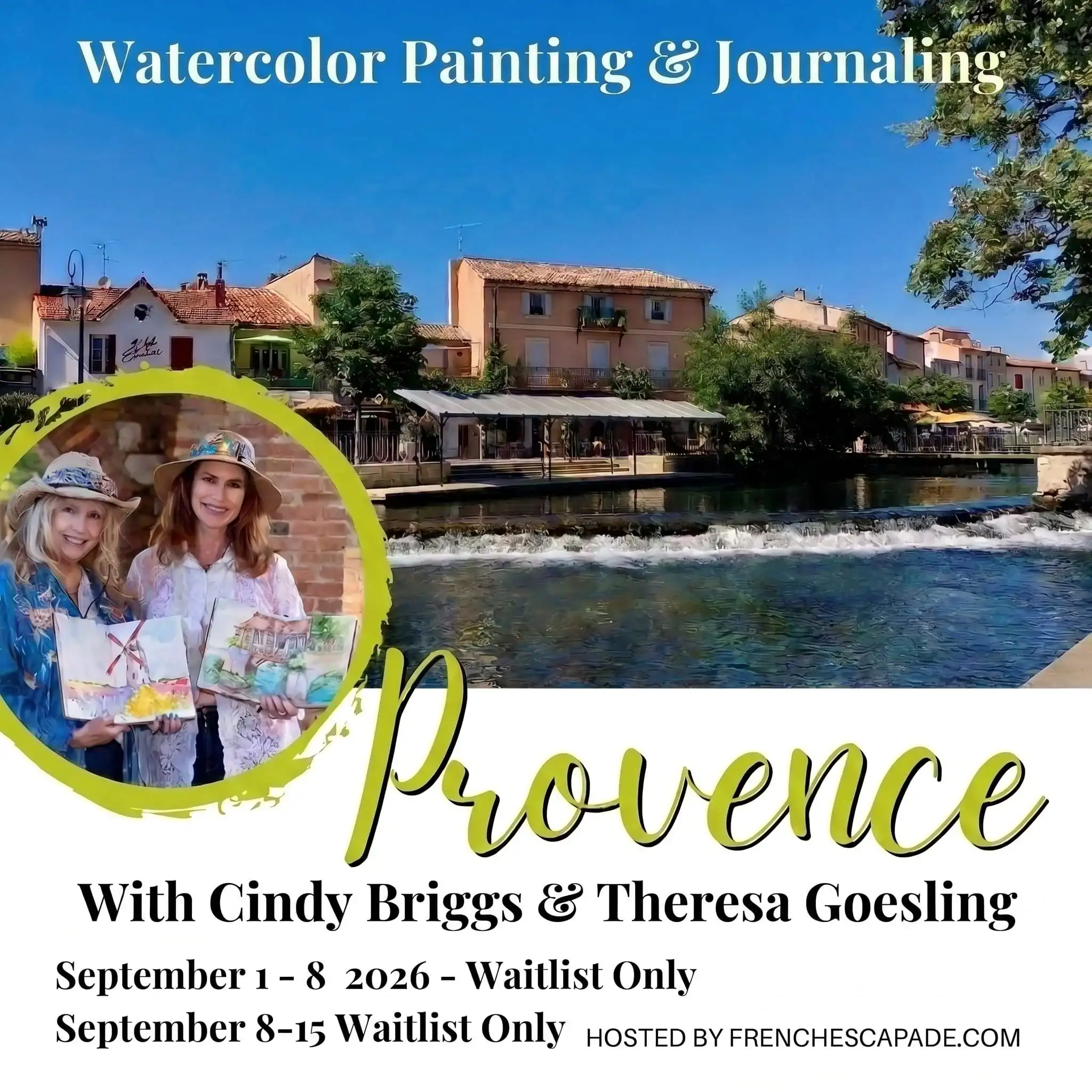 Watercolor painting and journaling workshop in picturesque Provence setting.