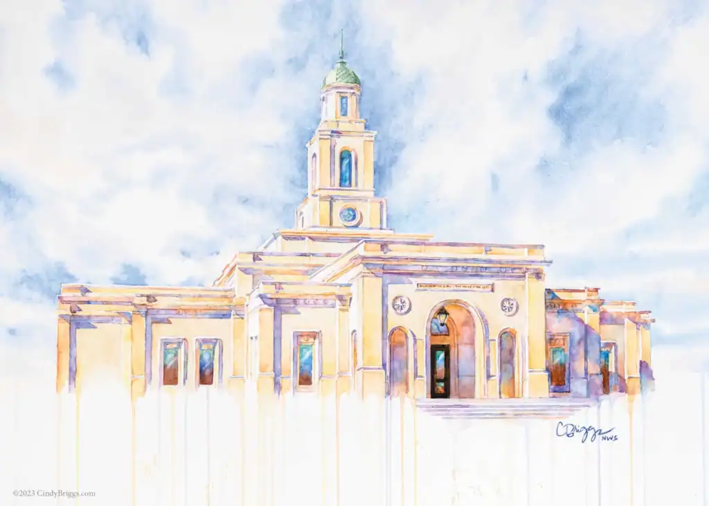 Eternal Promises Bentonville Temple, watercolor art by Cindy Briggs
