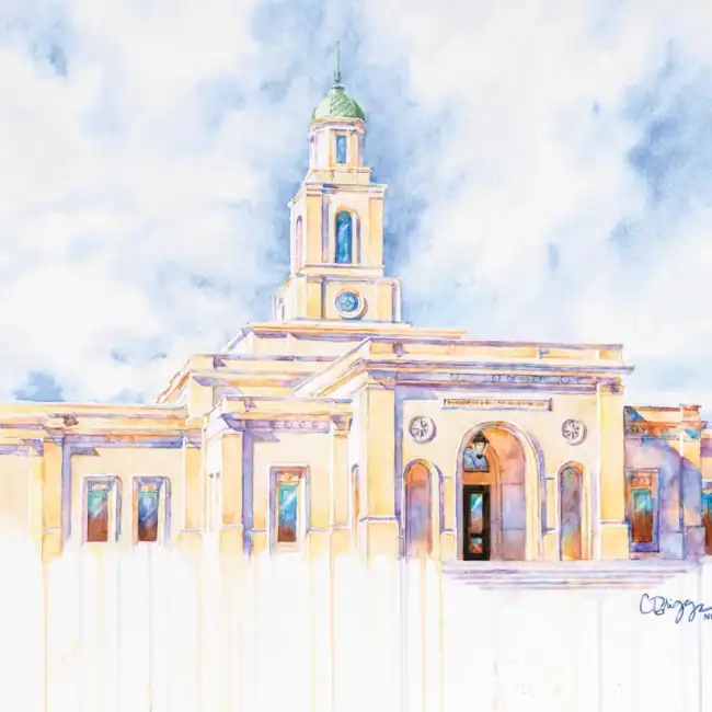 Eternal Promises Bentonville Temple, watercolor art by Cindy Briggs