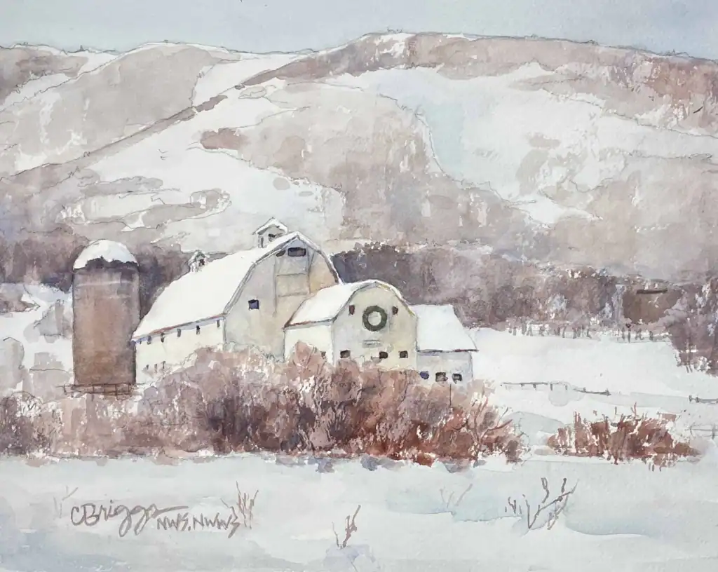 McPollin Barn Park City Winter 8 x 10 McPollin Barn Park City Winter Cindy Briggs Art Watercolor Painting