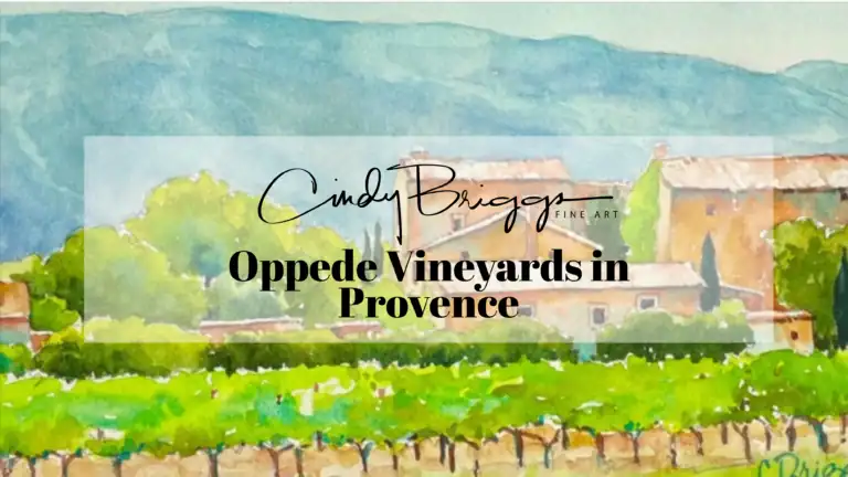 Oppede Vineyards in Provence Image2, watercolor art by Cindy Briggs