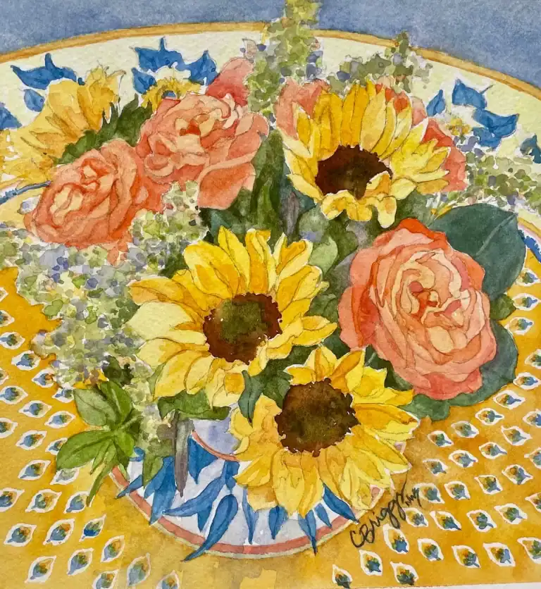 Provence Sunflowers 8 X 8 Watercolor