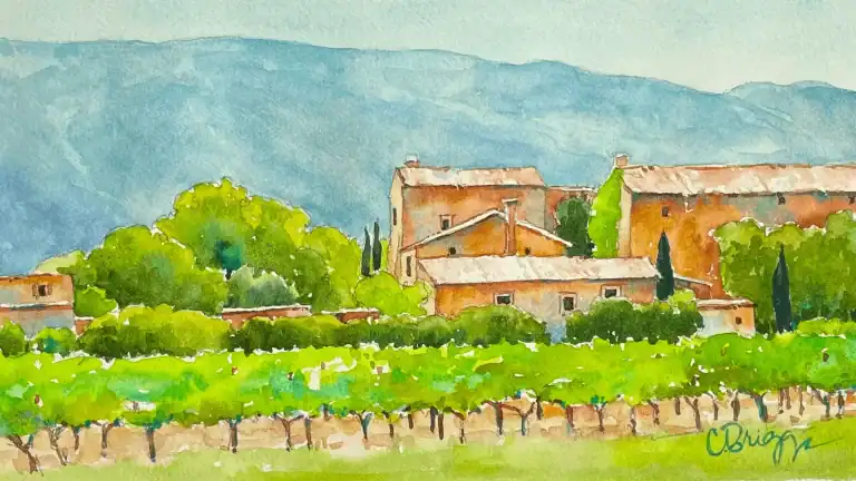 Oppede Vineyards, watercolor art by Cindy Briggs