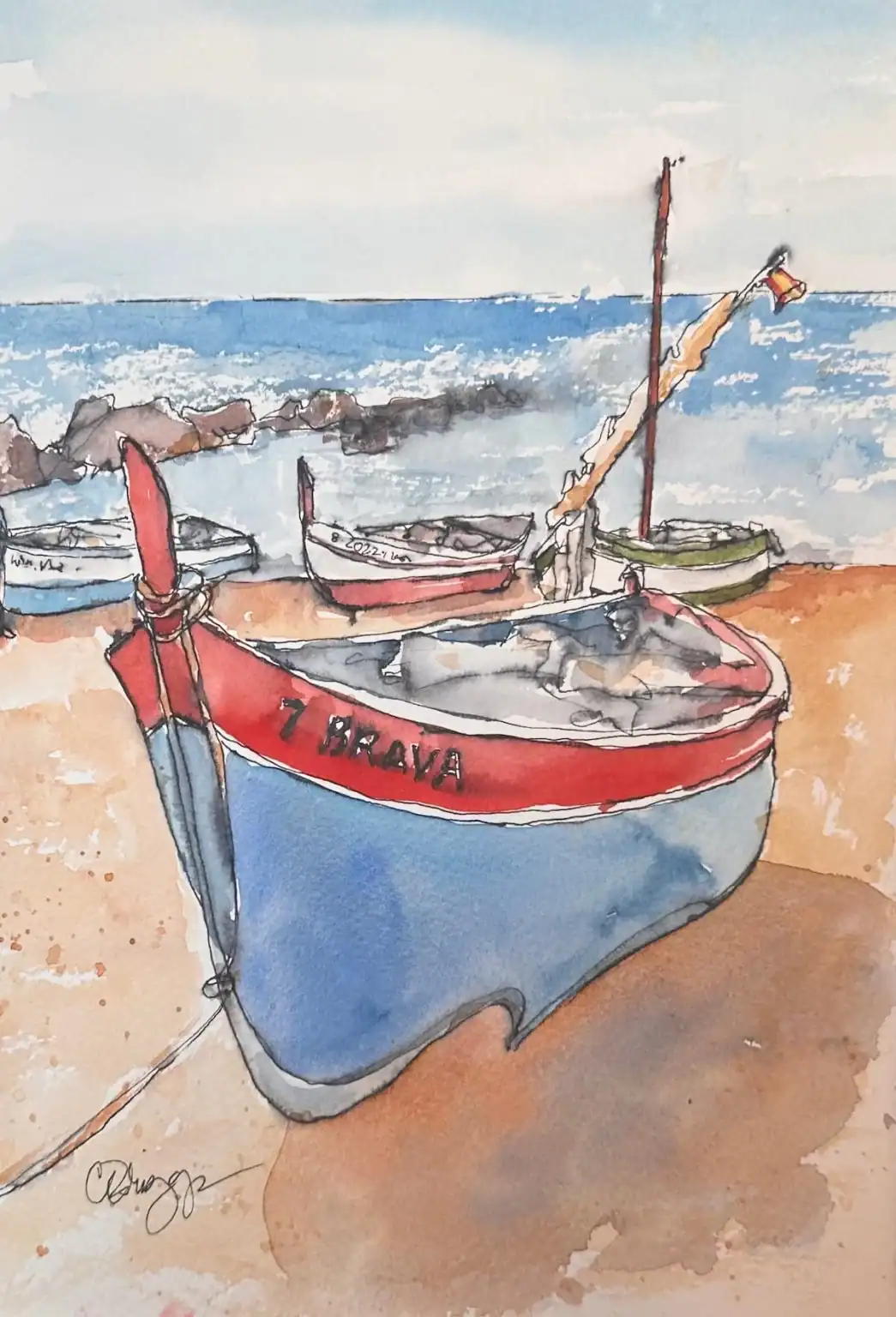 Boats in Spain Non Permanent Pen Quick Sketch Journal 7 X