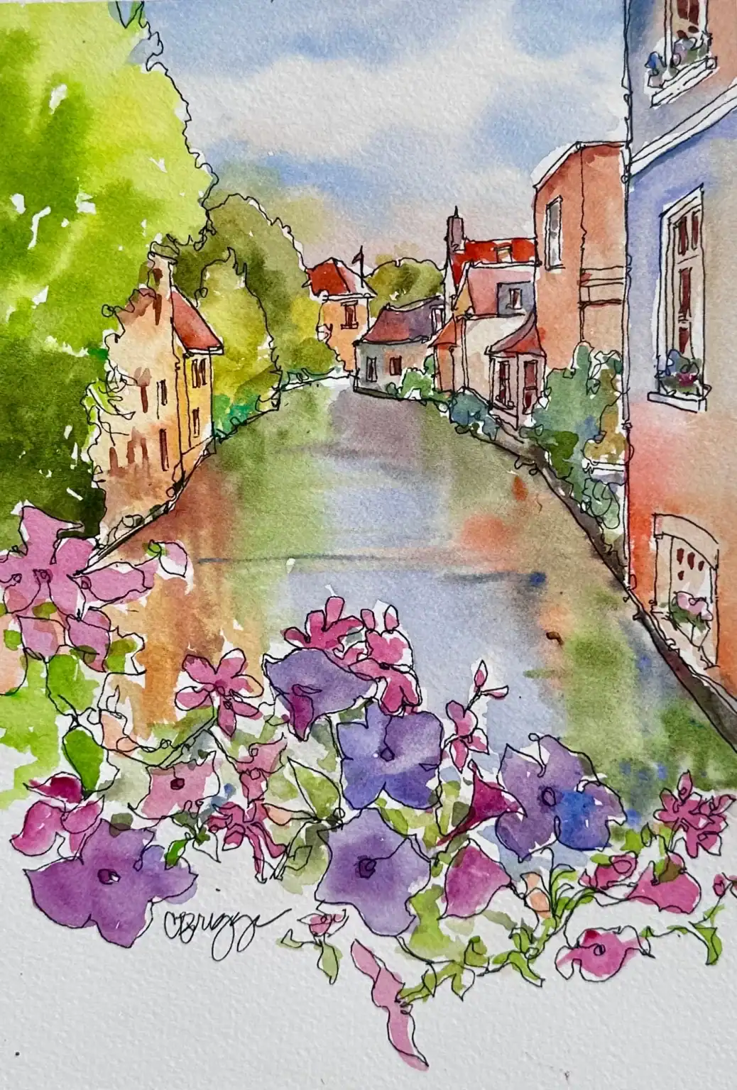 Brugges Canal Watercolor Quick Sketch 10 X 7 Journal