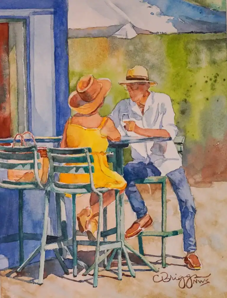 Cafe Conversations Honfleur 8 X 6 Watercolor
