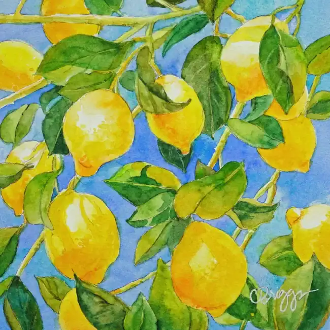 California Lemons Lemonade Lists Cover Art Watercolor 8 X 8 750 with Mat