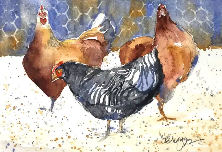 Chicken Trio Watercolor 5 X