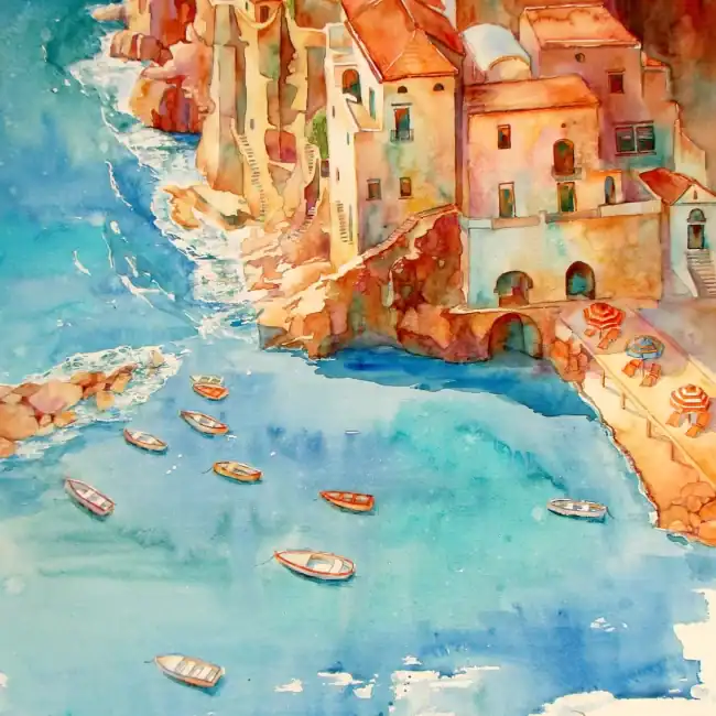 Conca Dei Marini Amalfi Coast Watercolor 29 X