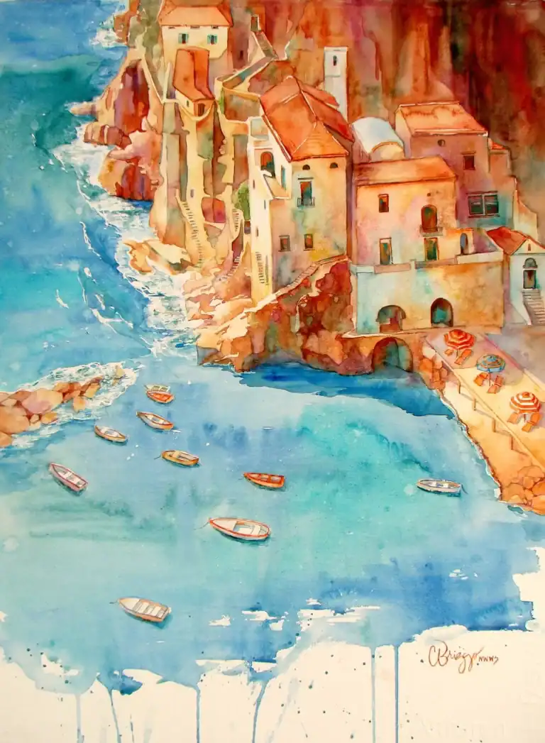 Conca Dei Marini Amalfi Coast Watercolor 29 X