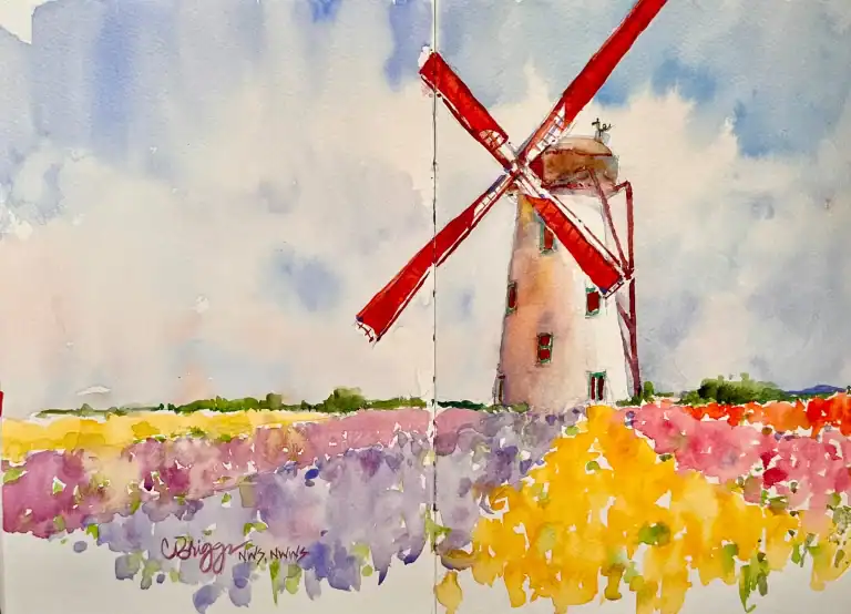 Holland Tulips Watercolor Journal Painting 10 X