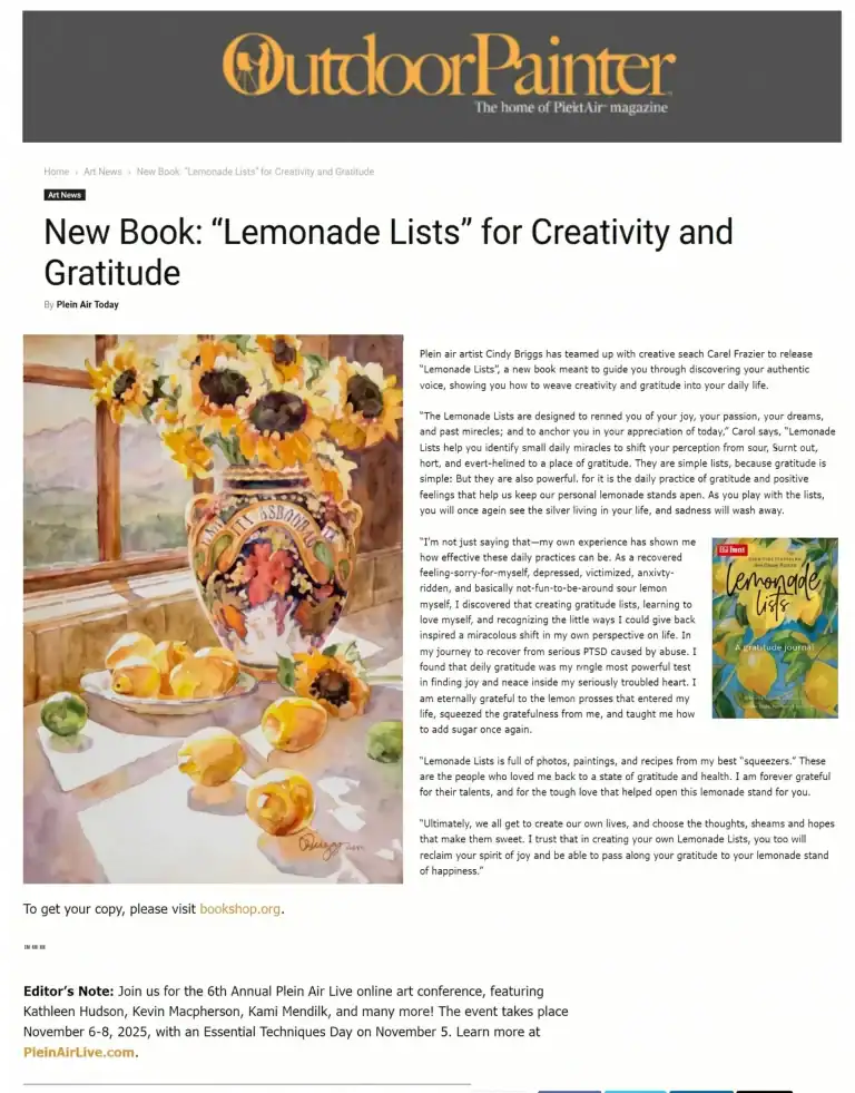 OutdoorPainter feature about Lemonade Lists with watercolor illustrations by Cindy Briggs