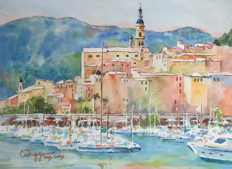 Menton France 9 X 12 950 Mat, watercolor art by Cindy Briggs
