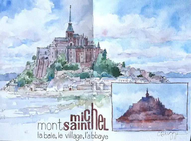Mont Saint Michel Ink Watercolor 10 X 14 Journal