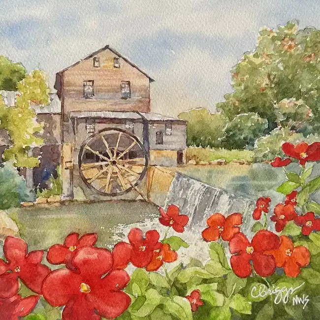 Old Mill Painting 8 X 8 Watercolor 650 W Mat