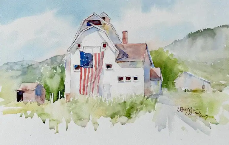 Park City Barn Plein Air Watercolor 12 X 18 1100 with Mat