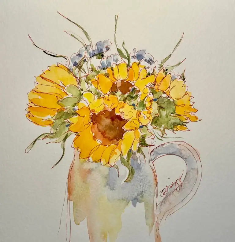 Quick Sketch Sunflowers 10 X 8 Watercolor Ink