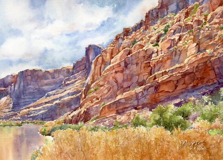 Rising Above the Colorado River Moab Utah Briggs, watercolor art by Cindy Briggs