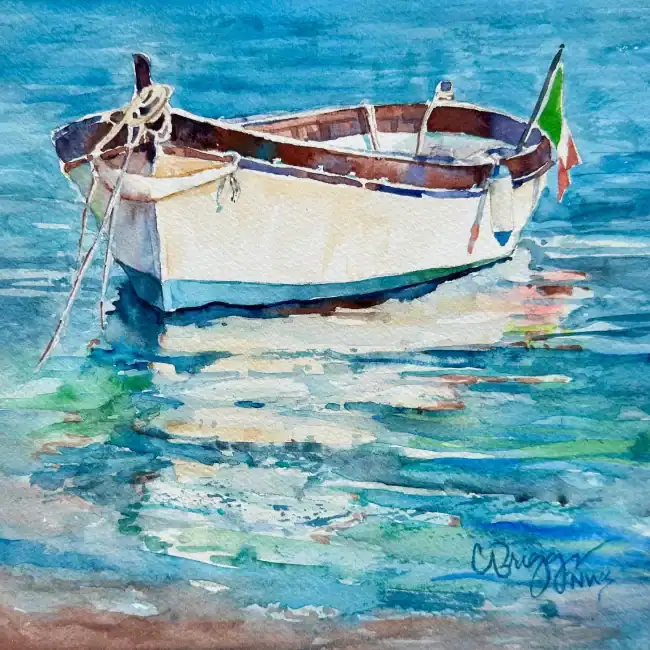 Sicilian Fishing Boat 8 X 8 Watercolor Mat