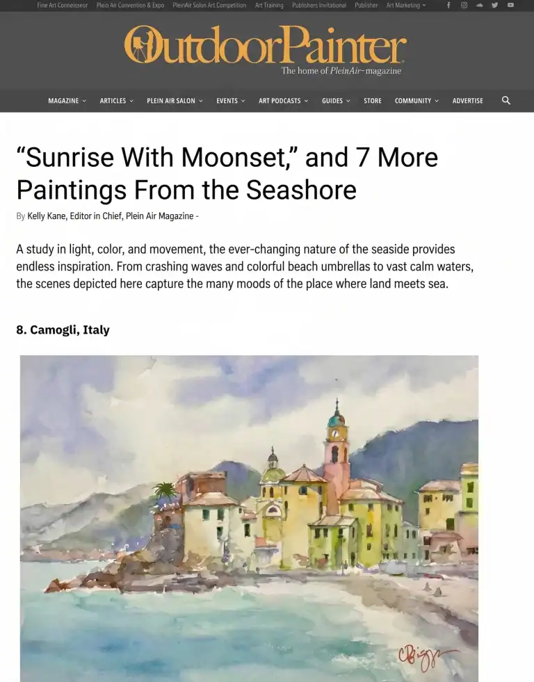 OutdoorPainter seashore painting feature including Camogli Italy by Cindy Briggs