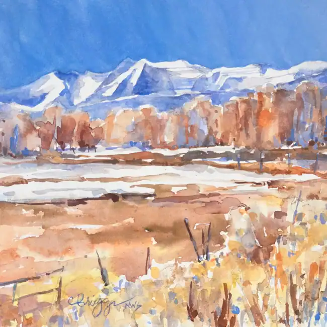 Timpanogos View From Heber 8 X 8 Watercolor Gouache 400 W Mat