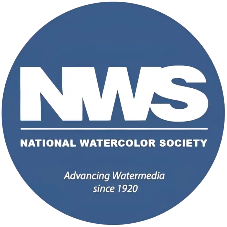 National Watercolor Society logo with blue background and white text.