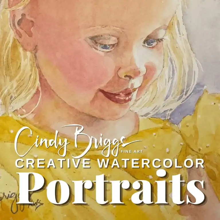 Watercolor portrait of a young girl with blonde hair in yellow dress by Cindy Briggs.
